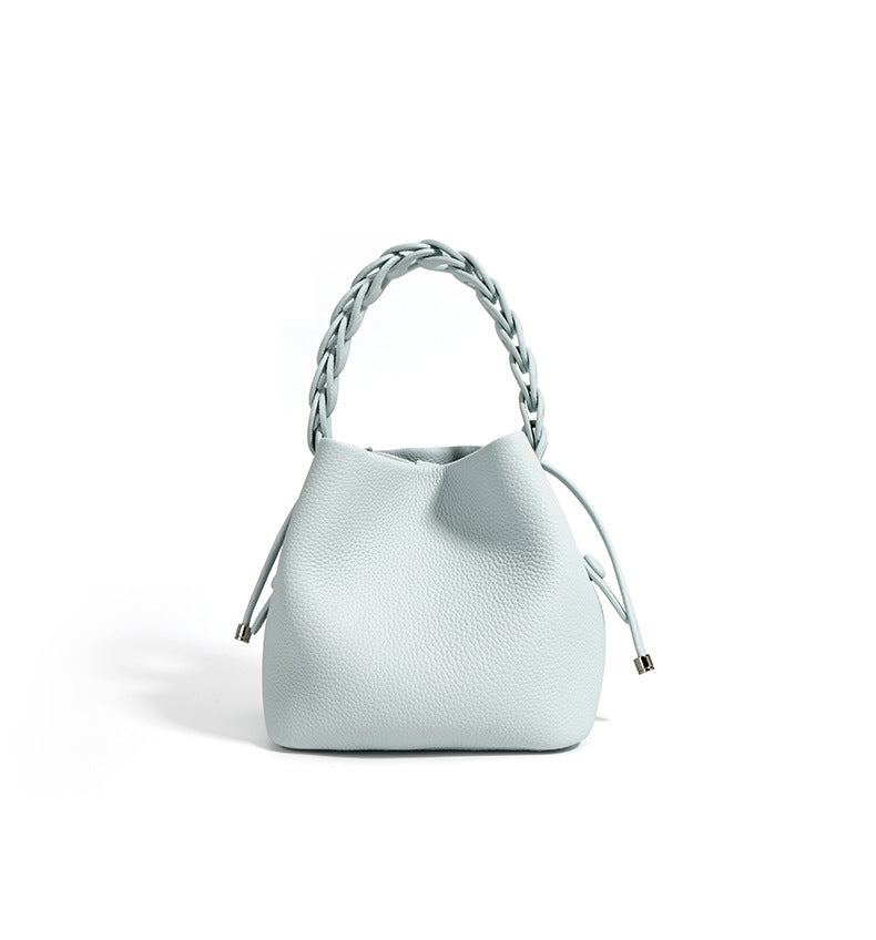 European Style New Top Layer Cowhide Bucket Bag High-Quality Genuine Leather Fashion Women's Handbag Tote Shoulder Crossbody Bag Woven