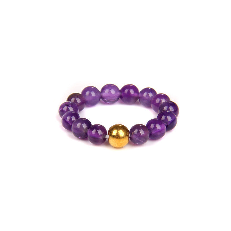 Women's Amethyst Cat's Eye Ring Natural Stone Bead Ring Handmade Elastic Ring4mm Crystal Angel Stone Ring