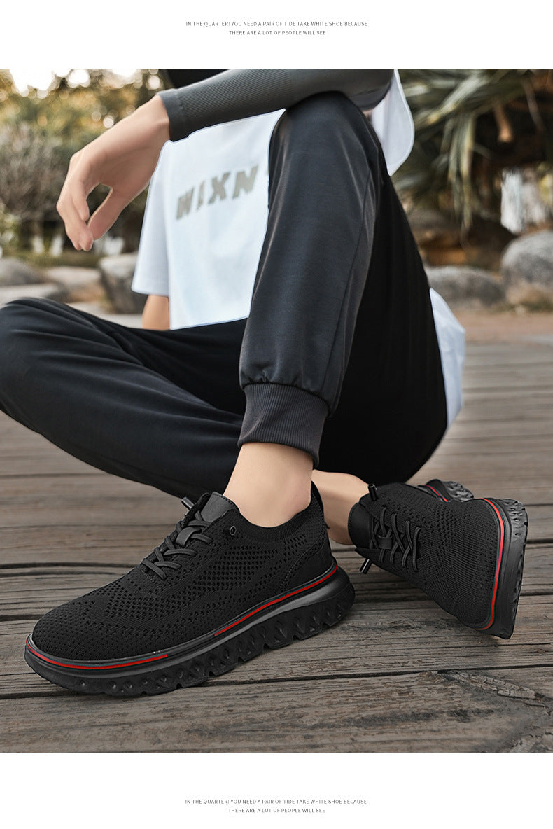 Large Size Casual Men's Shoes Fashionable Lightweight Loafers Men's Flyknit Hollow Breathable Running Sports Shoes