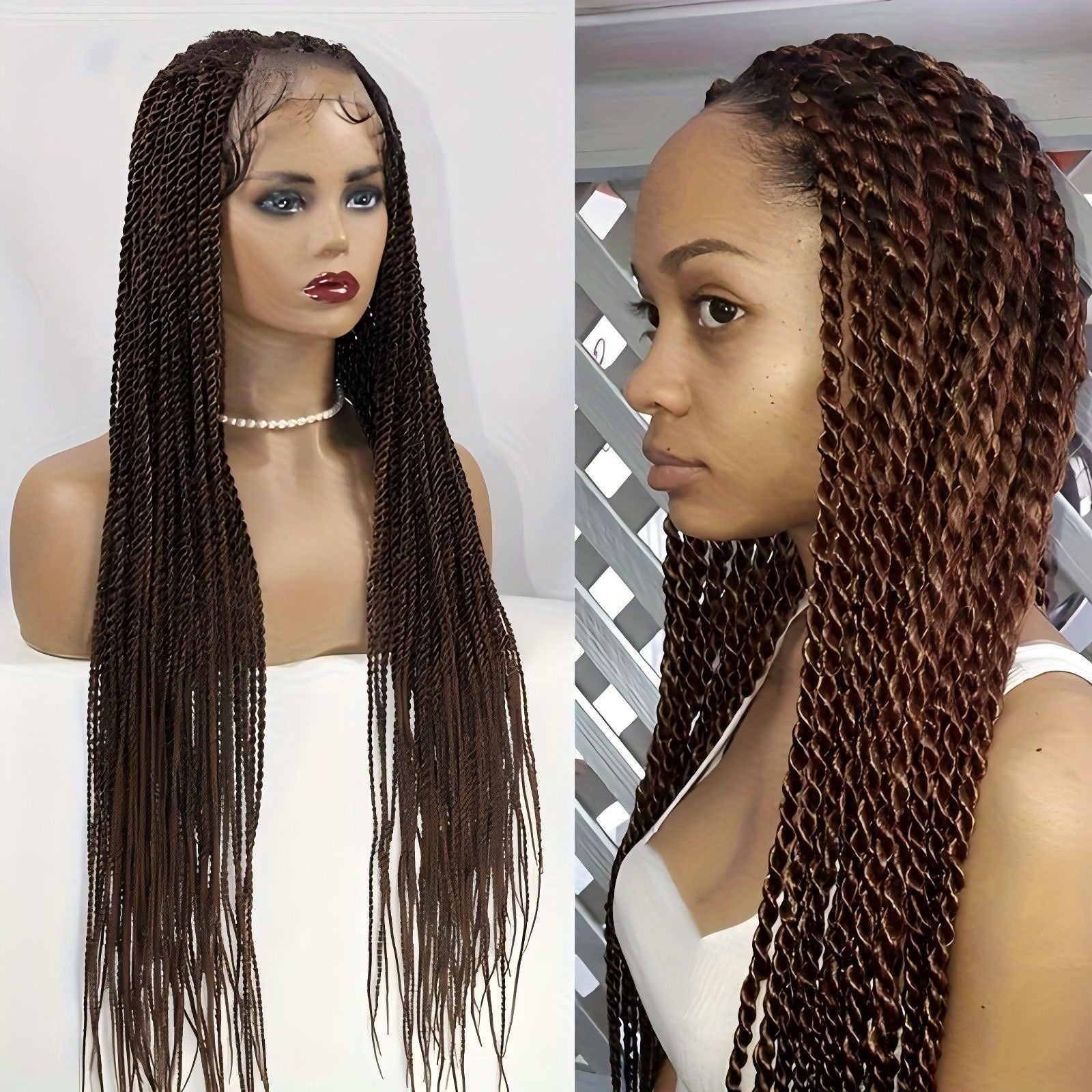 TEMU Cross-Border Foreign Trade Hot-Selling Full Lace Hand-Twisted Two-Pleat Synthetic Hairpiece lace braid wig