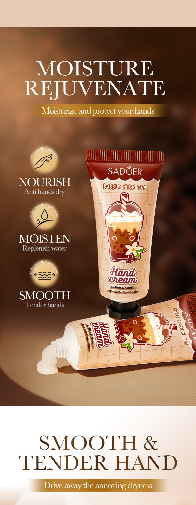 Full English Coffee Vanilla Hand Cream SADOER Autumn and winter anti-chapped skin rejuvenating hand cream  wholesale