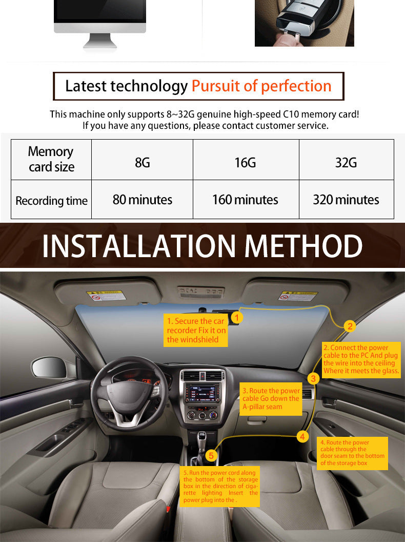 Car HD1080P Touch Screen4Dual Lens Front and Rear Dual Recording Dash Cam with Rear View Camera