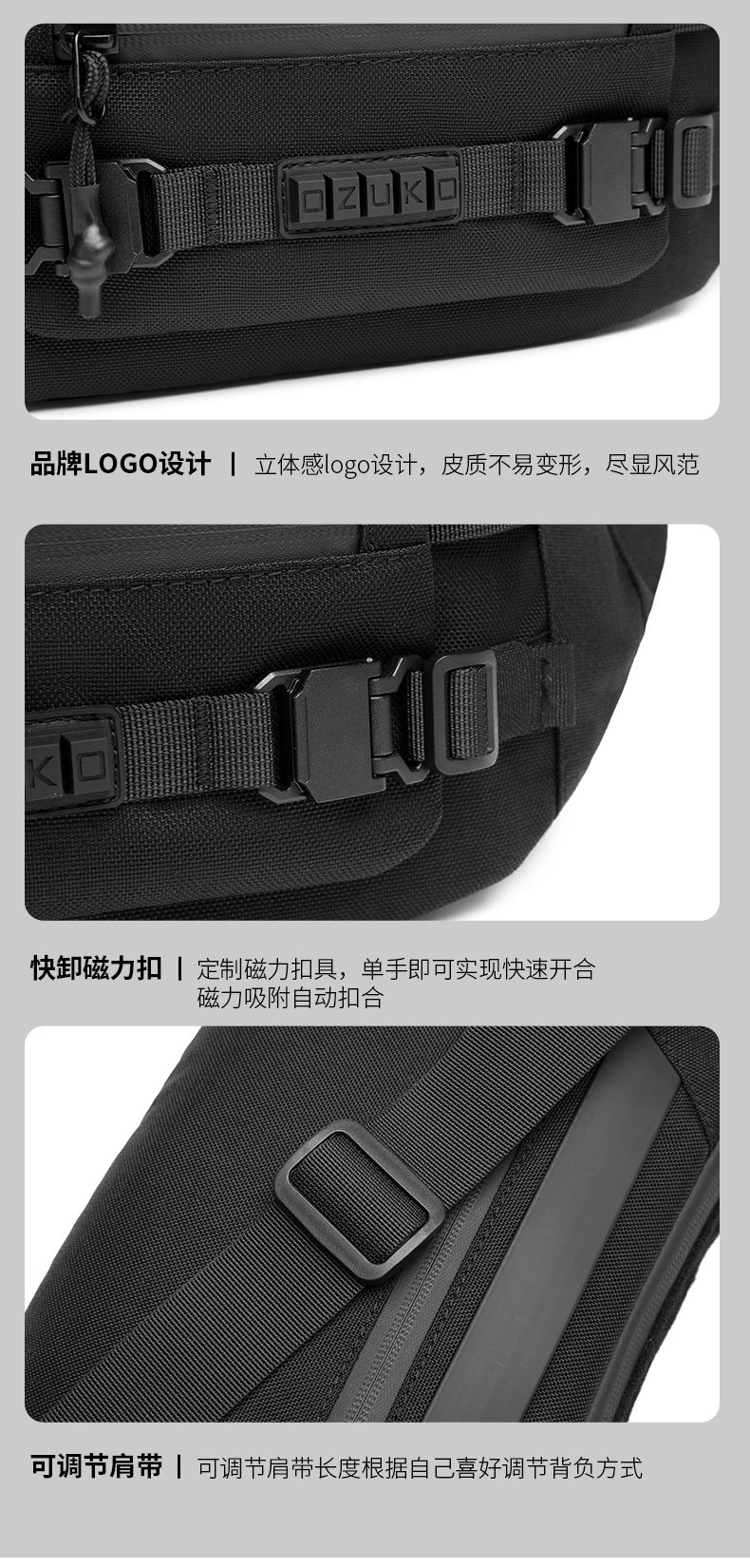 ozuko Tactical Waist Bag Functional Large Capacity Men's Shoulder Bag Outdoor Waterproof Bag Men's Crossbody Bag High-end Feel