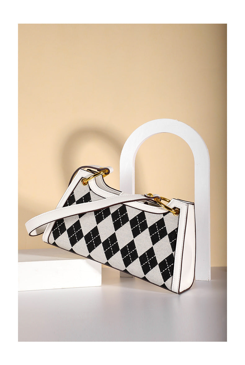 Women's Fashion Trendy New Color-Block Plaid Bag Personality Stylish Crossbody Bag Simple Shoulder Bag