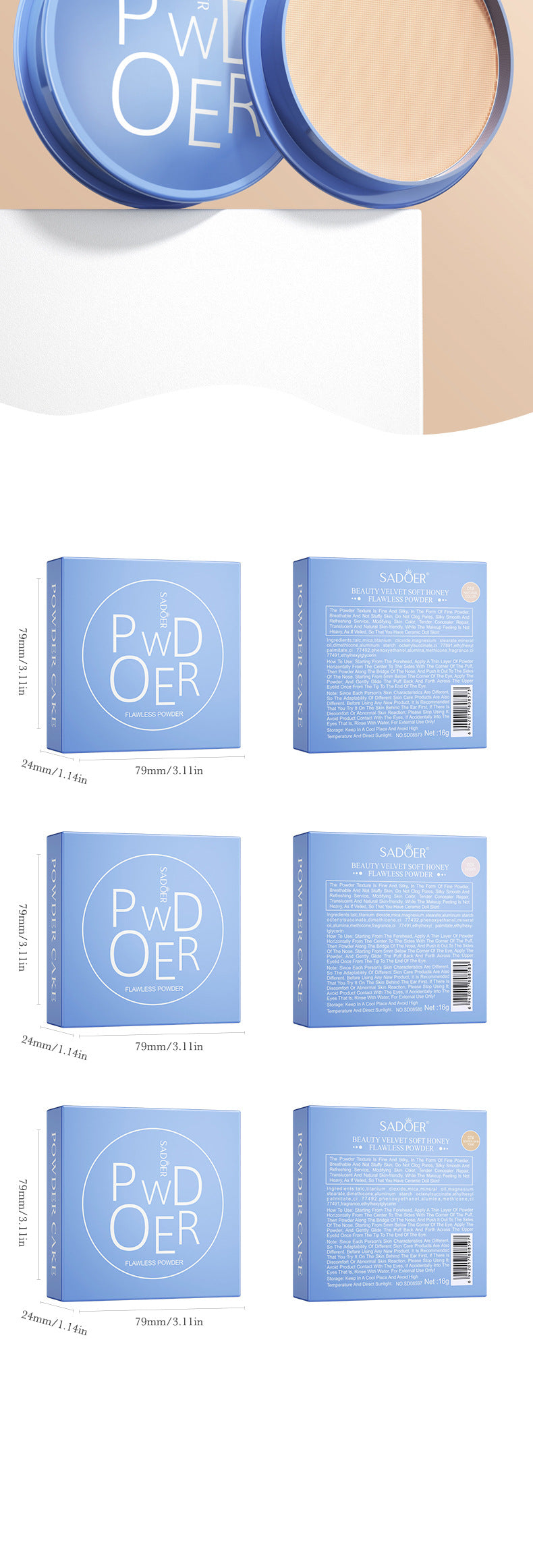 Full English Makeup SADOER Velvet Flawless Powder Brightening Skin Tone Lightweight Contour Concealer Cushion  Wholesale