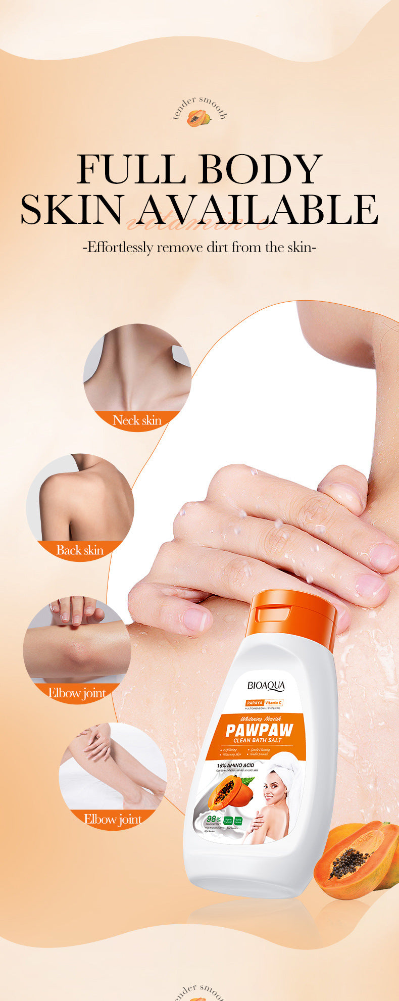 Papaya Whitening Bath Salt430ml BIOAOUA Vitamin C Body Scrub Export Cross-Border Wholesale