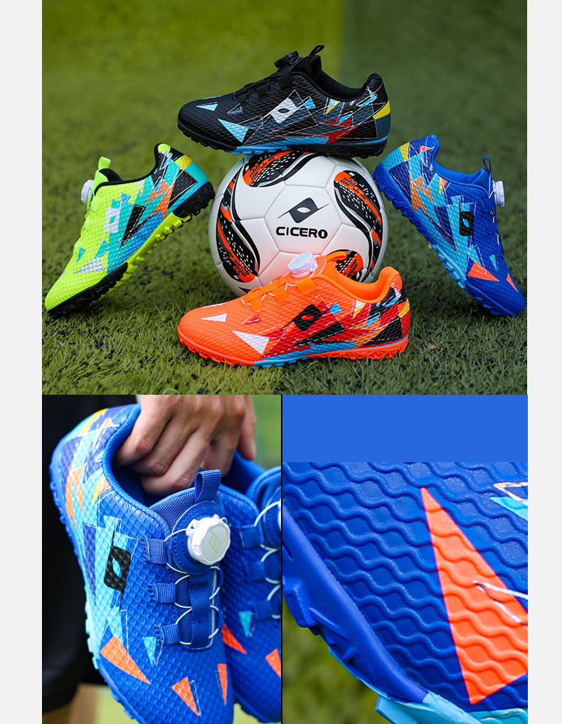Rotating Buckle Football Shoes Breathable Anti-Slip TF Children's and Teenagers' Turf Training Shoes for Flat Ground Competitions