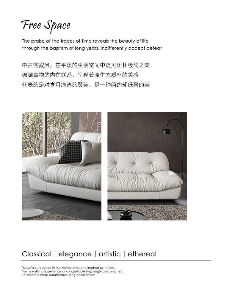 Italian Minimalist Living Room Genuine Leather Sofa Designer Straight Small Apartment Cream Style Lazy Cloud Sofa Shipping and tax not included