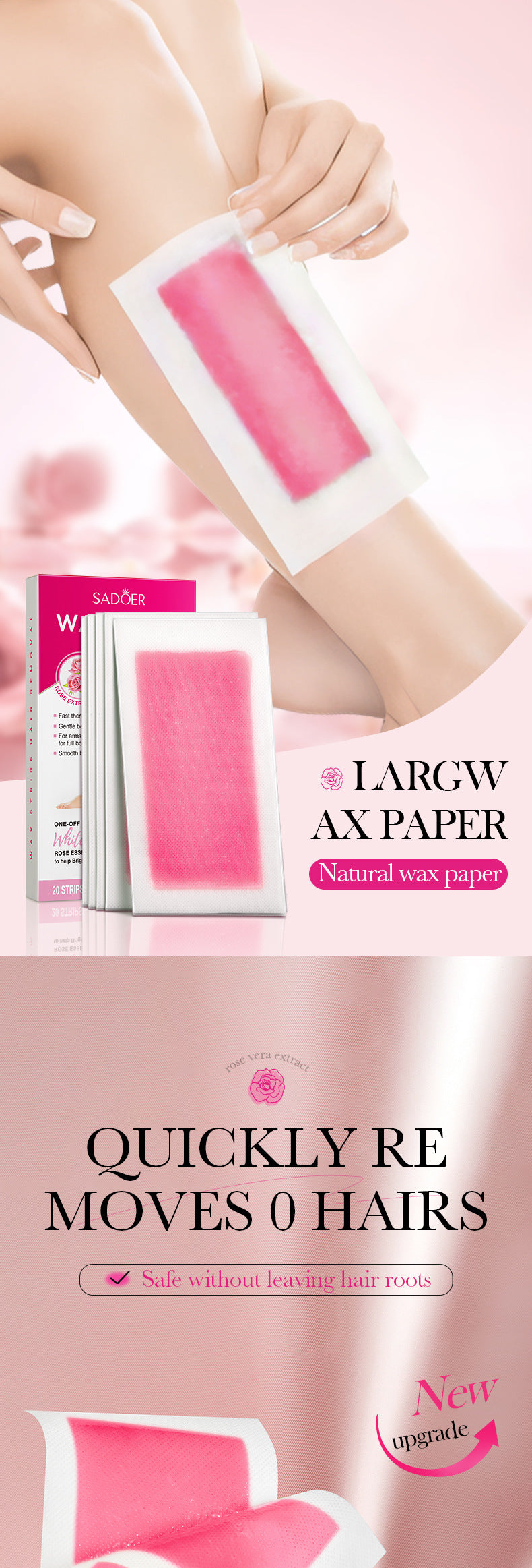 Full English Aloe Vera Double-Sided Hair Removal Wax Paper SADOER Armpit Hair Leg Hair Body Hair Removal Hair Removal Cream  Wholesale