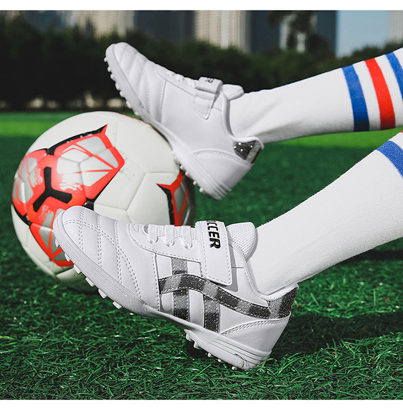 New football shoes for men and women with Velcro for children TF Broken Nail Style Youth Student Grassland Flat Training Shoes