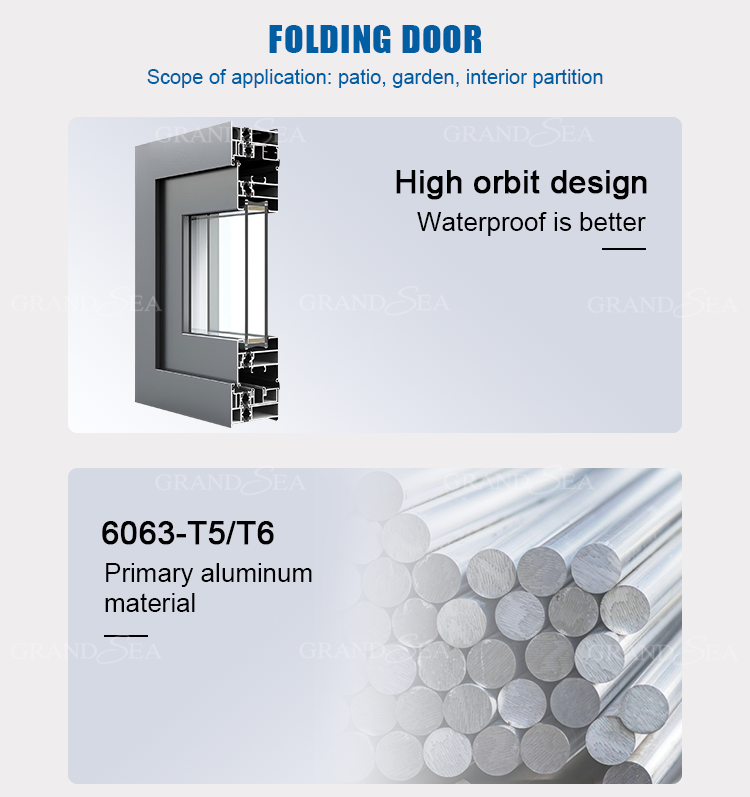 Exterior Accordion Kitchen Bi Fold Door Aluminum Glass Folding Doors for Veranda