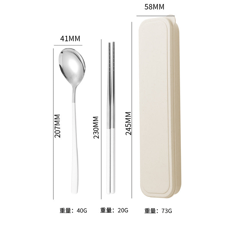 304Stainless Steel Tableware Student Korean Portable Tableware Office Worker Outdoor Spoon Fork Chopsticks Four-piece Set
