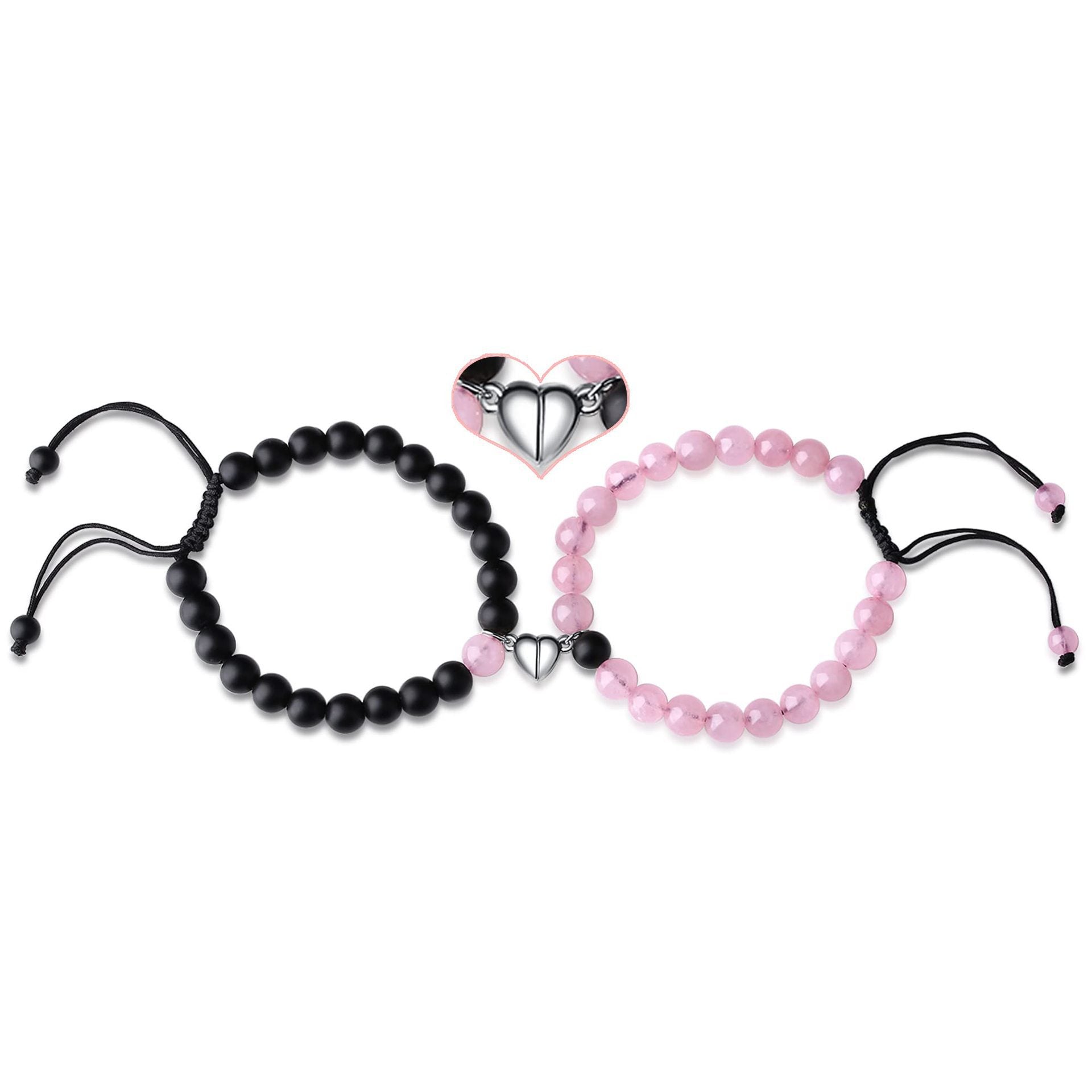 New Couple Card Bracelet Pink Quartz Volcanic Stone White Pine Heart Magnet Pink Quartz Couple Bracelet