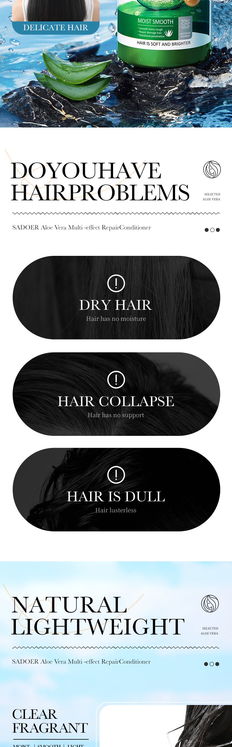 Aloe Vera Conditioner500ml SADOER Multi-effect Frizz Improvement Large Capacity Cross-border Wholesale