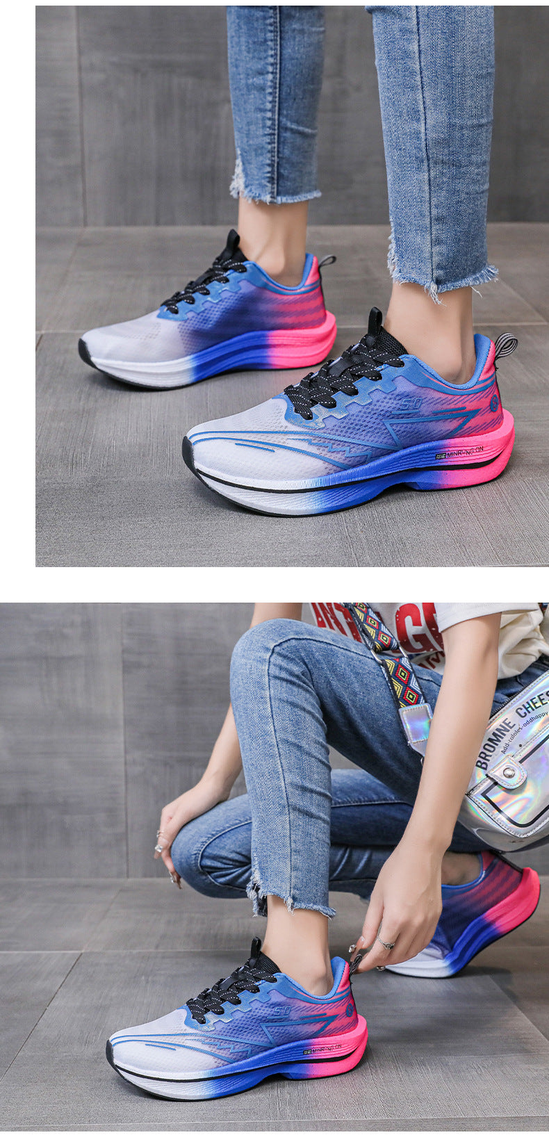 Carbon Plate Running Shoes Mesh Ultra-light Breathable Sports Shoes Men Couple All-match Casual Popcorn Running Shoes Breathable Lightweight