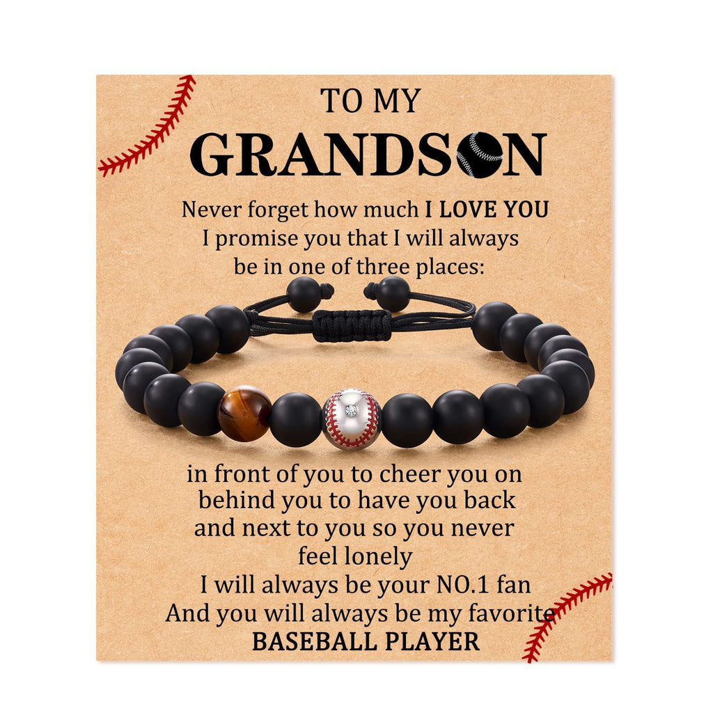 Football Beaded Bracelet to my son Gift Black Matte Coach Bracelet Tiger Eye Stone Baseball Woven Bracelet