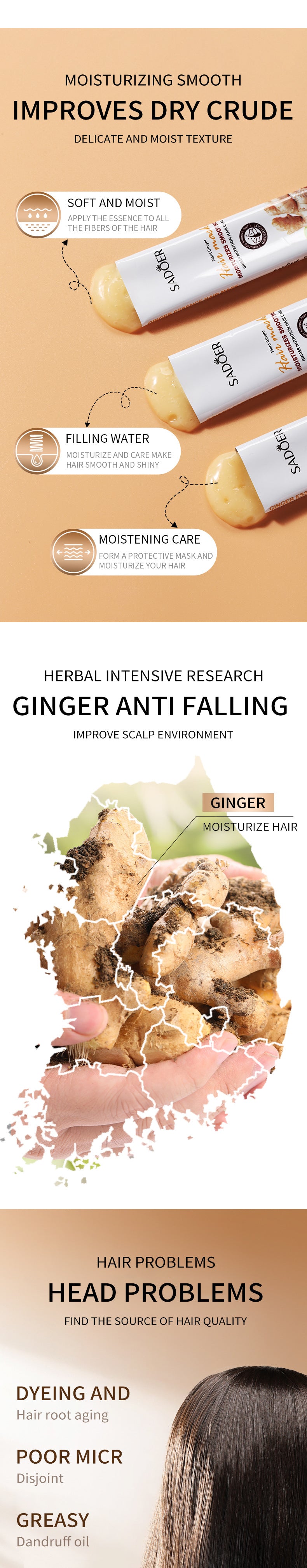 Cross-border Ginger Hair Mask10g Improve Frizz Smooth Portable Single Pack Export Manufacturer Wholesale