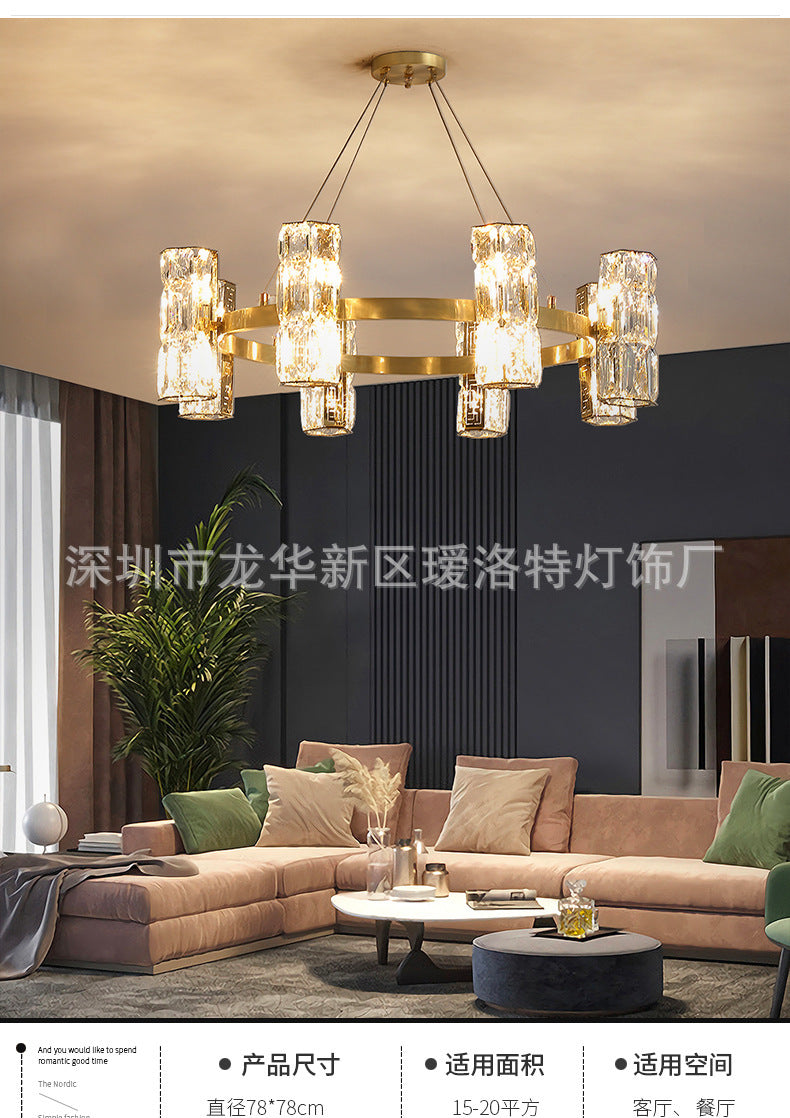 All-Copper Crystal Chandelier Post-Modern Minimalist Nordic Living Room Lamp Dining Room Chandelier Creative Bedroom Lamp Clothing Store Lighting