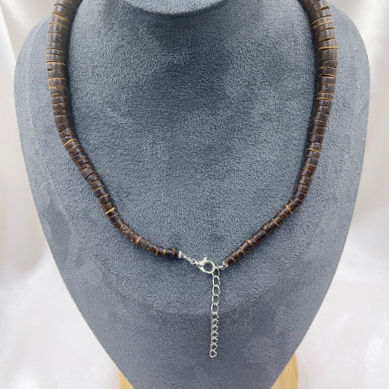 Hot Selling Coconut Shell Wooden Bead Necklace Turquoise Beaded Men's Versatile Accessory Niche Bohemian Collarbone Chain