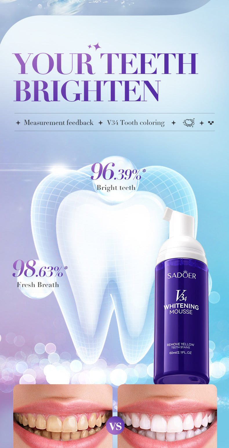 V34Whitening Foam Toothpaste SADOER Clean Teeth Clean Mousse Cross-Border Foreign Trade Wholesale