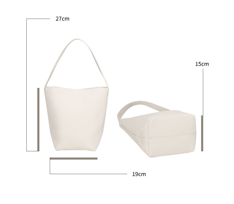 Autumn and Winter Niche row Bucket Bag Top Layer Cowhide Single Shoulder Bag Large Capacity Tote Bag for Women Commuting