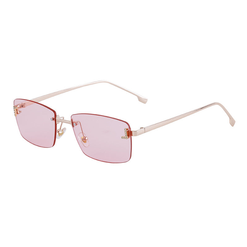 【Customization】European and American Frameless Cut Edge Sunglasses with Rhinestones Square Frame Sunglasses for Women sunglasses