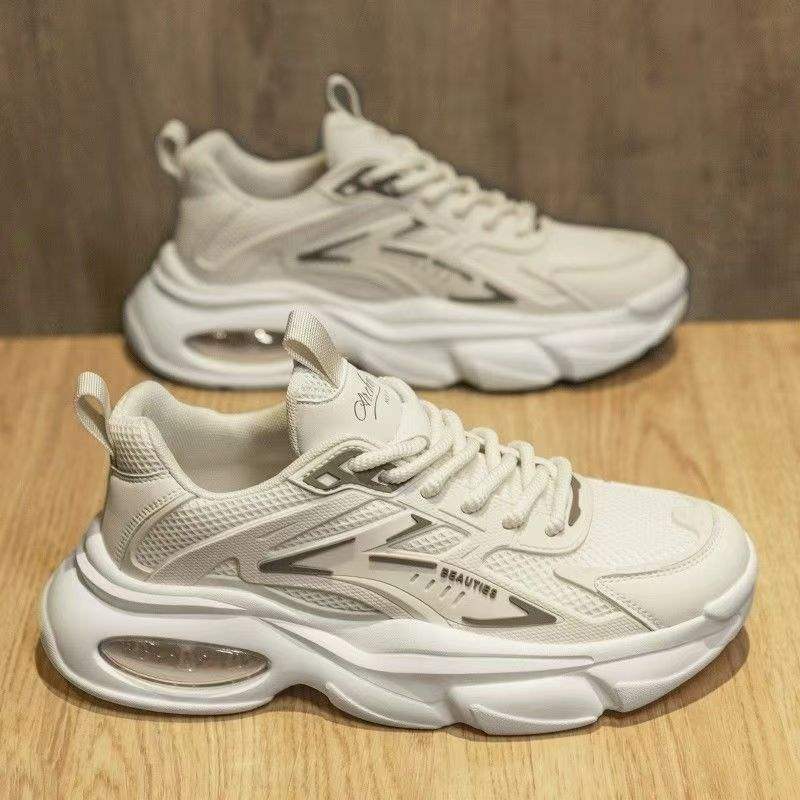 Men's Shoes Summer2025New Pure Black Thick-Soled Black Warrior Air Cushion Casual Sports Shoes Dad ins Trendy Shoes