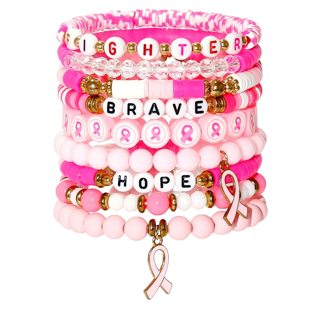European and American Care Gift Bracelet Letter Soft Clay Acrylic Bracelet for Friends Friendship Women Pink Ribbon Bracelet