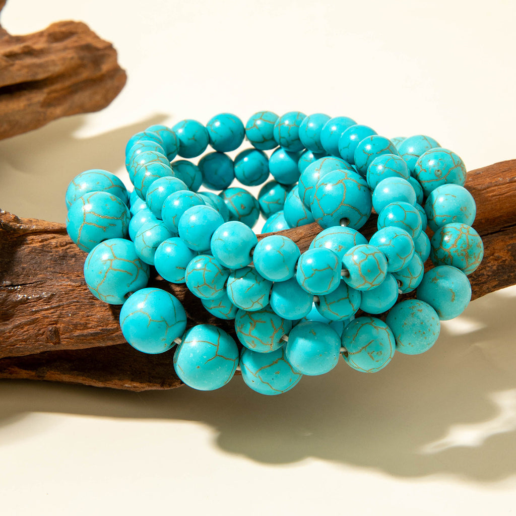 Bohemian Style Turquoise Multi-Layer Stacking Bracelet Set Light Luxury Diamond-encrusted Chain Beaded Bracelet