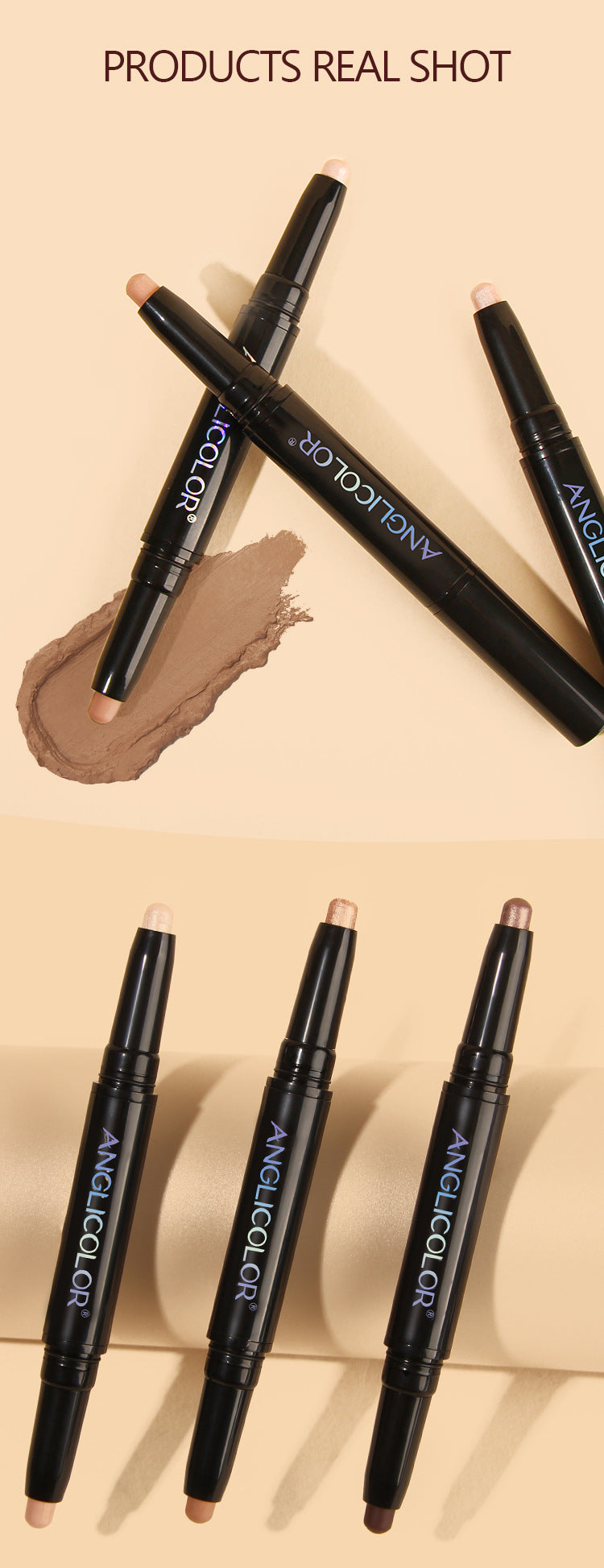 Double-Ended Eyeshadow Stick Long-Lasting Easy to Apply Rotating Fine Shimmer Eyeshadow Pen Highlighter Aegyo-sal Brightening Pen