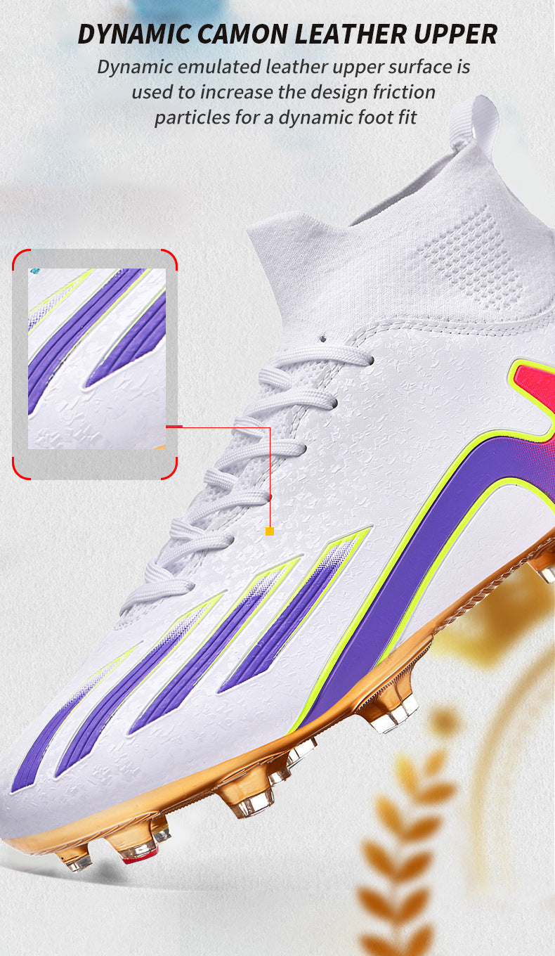 Gold-Plated Sole Men's Football Shoes with Studded Spikes AG Long Spike Shoes for Older Children, Middle and High School Students, Adults, Competition Training Sports Shoes