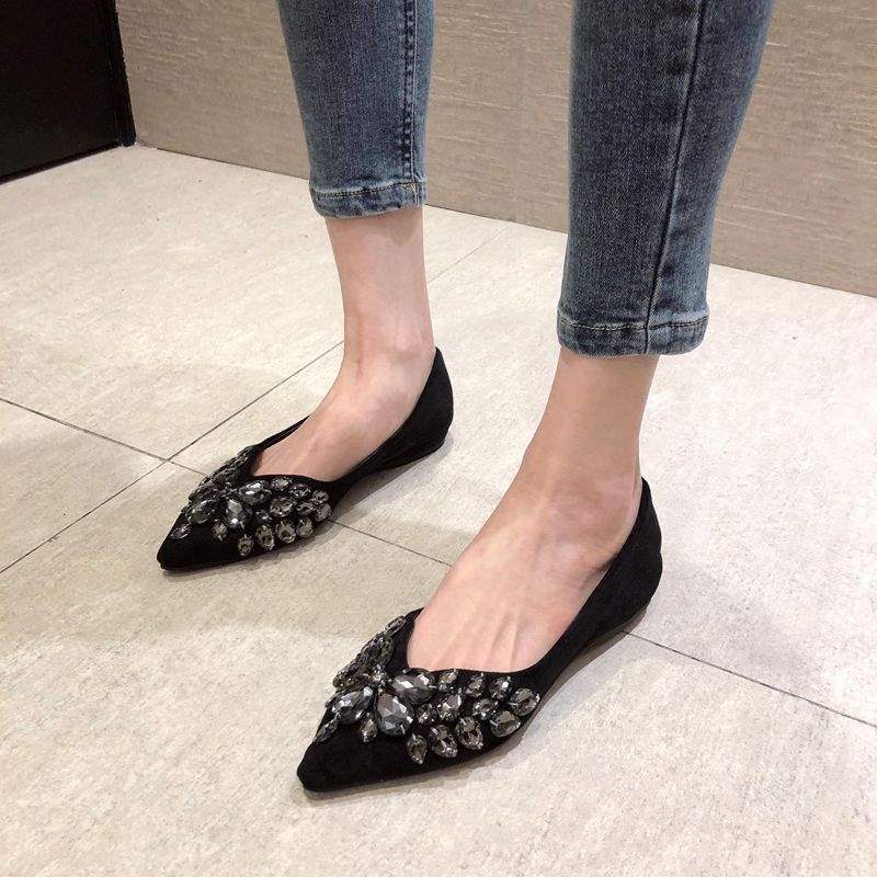 European and American Style2025Spring Summer New Women's Shoes Suede Fashion Shallow Mouth Pointed Toe Hidden Wedge Flat Heel Flat Shoes