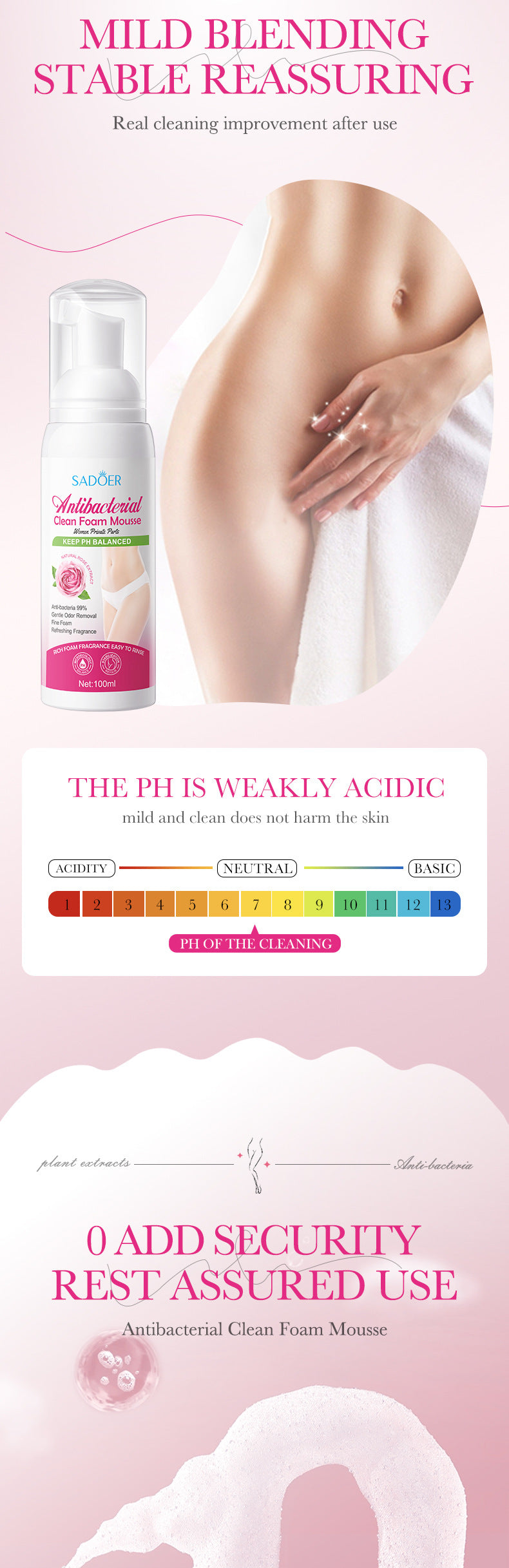 Women's Personal Care Bubble Mousse SADOER Antibacterial, gentle cleaning, non-irritating, cross-border foreign trade wholesale