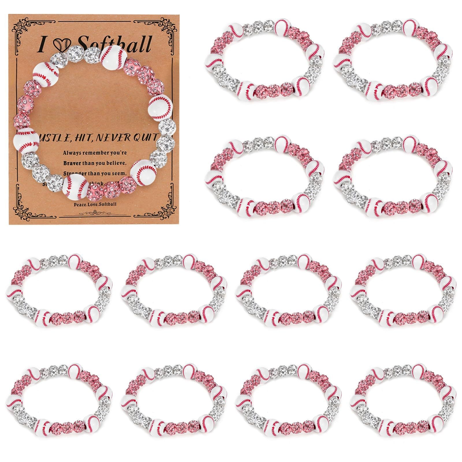 Clay Drill Ball Bracelet Shamballa Drill Ball Elastic Bracelet Sports Fan Gift Bracelet Red Stripe Baseball Bracelet