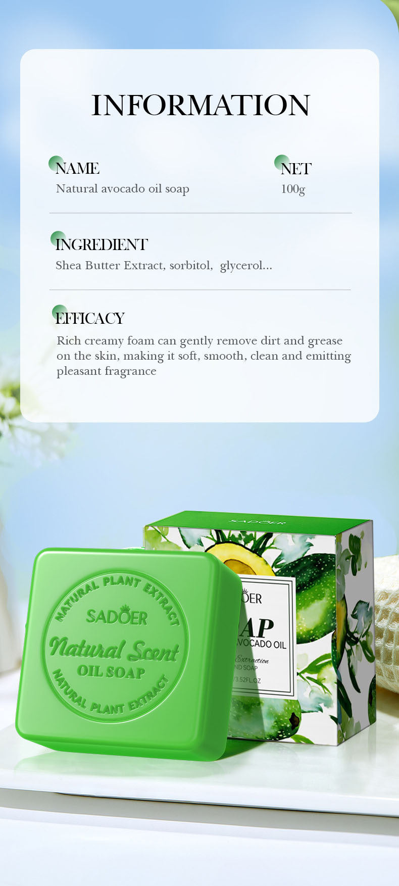 Full English Plant and Fruit Scented Soap100g SADOER Cleansing, Moisturizing Handmade Soap  Wholesale