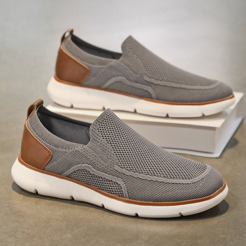 Vintage Casual Trendy Shoes Large Size Breathable Flyknit Mesh Men's Slip-On Lightweight Non-Slip Men's Shoes Large Size Men's Shoes