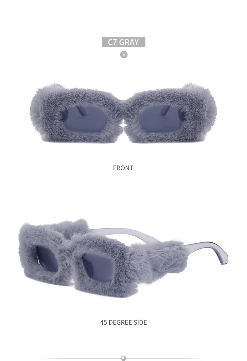 Fashion Plush Square Frame Sunglasses for Women Winter Full Coverage Sunglasses Wholesale Same Style for Women sunglasses