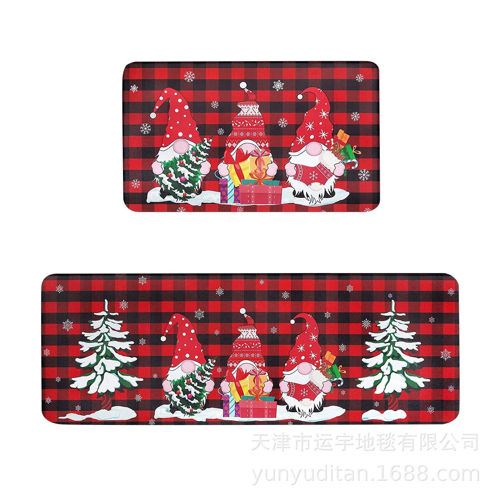 Christmas Kitchen Floor Mat Two-Piece Set Crystal Velvet Water-Absorbent Oil-Absorbent Non-Slip Foot Mat Holiday Decorative Floor Mat