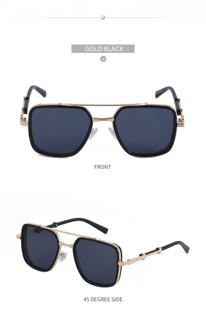 Vintage Double Bridge Square Frame Men's Sunglasses Outdoor Hiking Trendy Sunglasses Sun Protection Glasses Wholesale shades