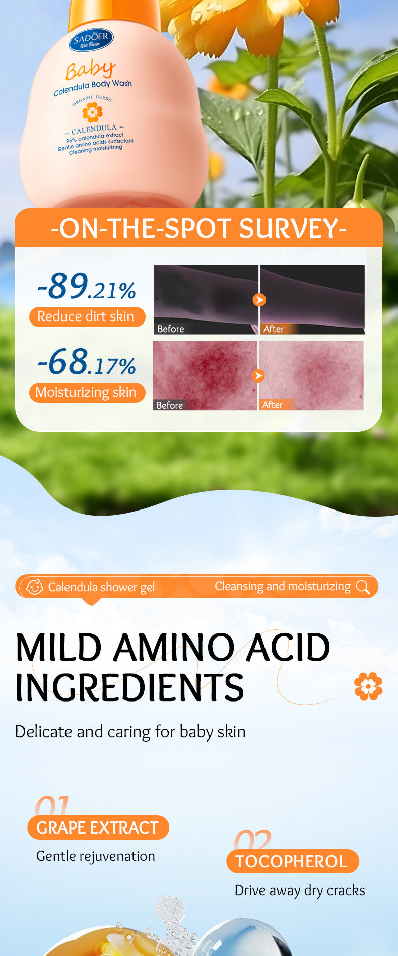 Calendula Children's Body Wash SADOER Amino Acid Cleansing Body Wash Cross-Border Wholesale