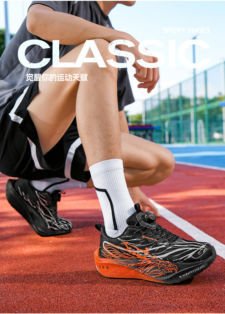 Casual Luminous Double Mesh Thickened Rotating Buckle Sports Shoes Parent-Child Real Carbon Plate Soft Sole Rebound Lightweight Comfortable Running Shoes