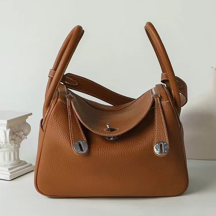 Doctor Genuine Leather Women's Bag2024Handheld Top Layer Cowhide Lychee Pattern Lindy Bag Single Shoulder Handbag Medicine Box Trendy