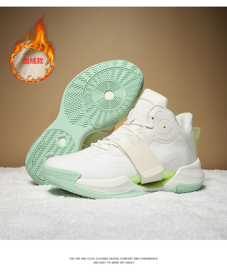Winter New Fashion Trend Fleece-Lined Warm Sports Shoes for Teenagers Professional Training Non-Slip Cushioned Basketball Shoes