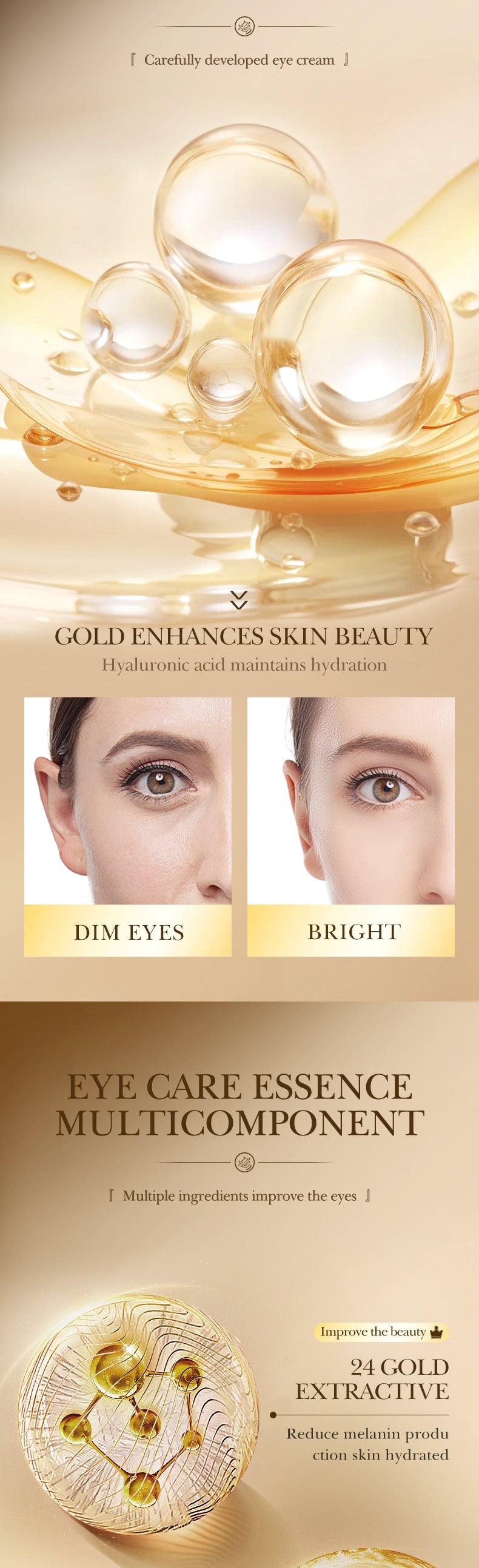 24K Gold Eye Cream ZOZU Hyaluronic Acid Hydrating and Moisturizing Eye Cream for Eye Wrinkles Cross-Border Wholesale