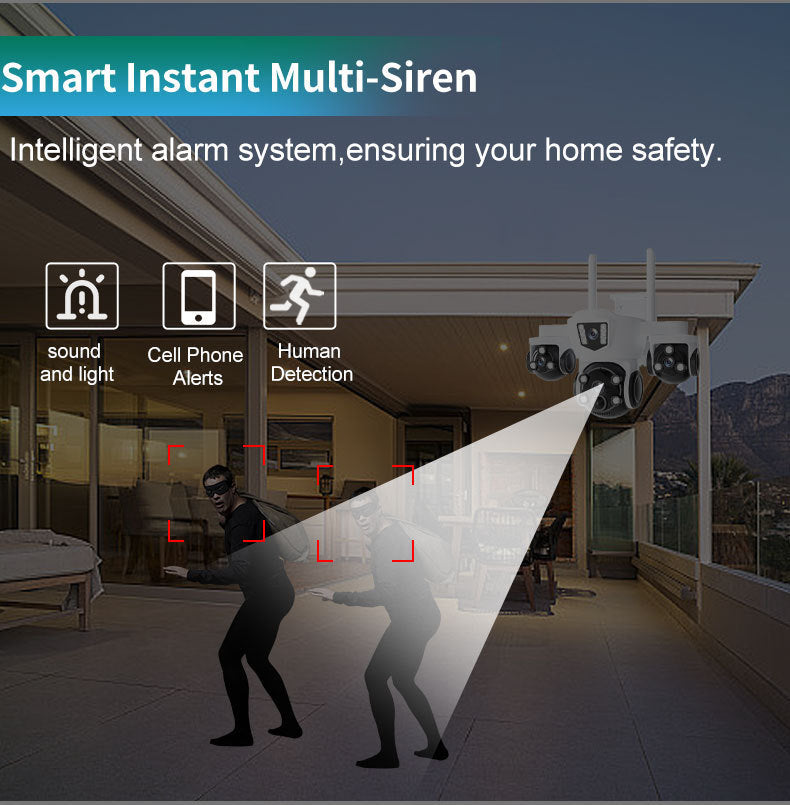 New True Four Eyes WIFI Solar surveillance camera with three-screen monitoring5MP Remote Panoramic Camera