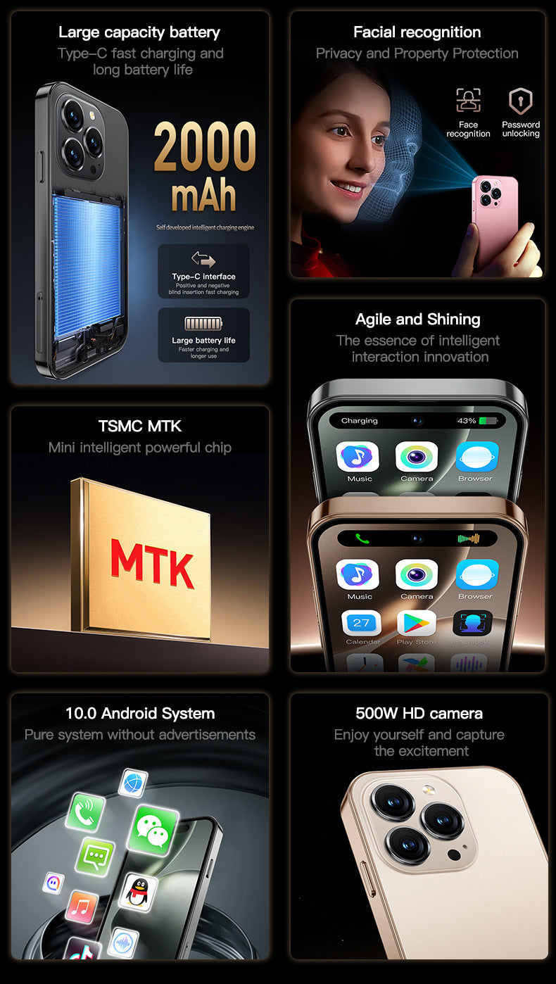 M16 PRO Hot Sale Smart Mini Phone4.0Inch Screen Dual SIM Ultra-Thin Quad-Core Backup Phone Foreign Language