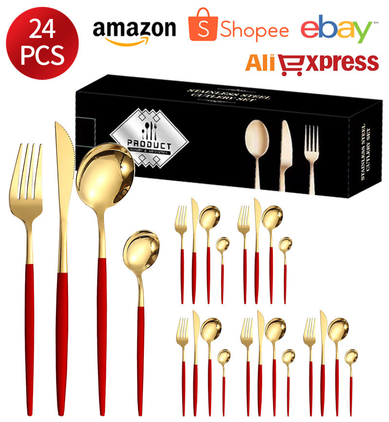 410Stainless Steel Cutlery Western Steak Knife Fork Spoon6People Serving Hotel Restaurant Portugal24Piece Suit