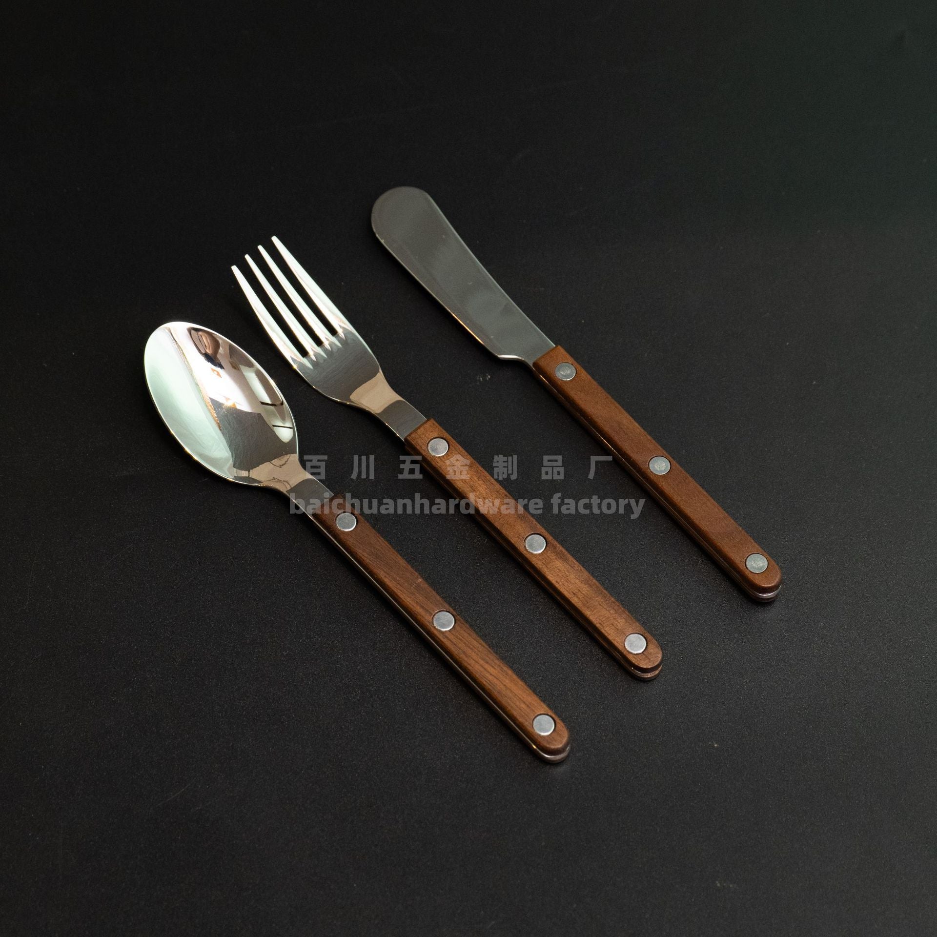French Style Solid Wood Walnut Handle Western Cutlery Stainless Steel Knife Fork Spoon Wholesale Household Kitchen Western Restaurant