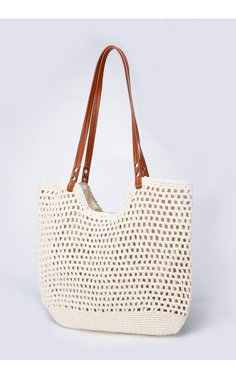 New Large Capacity Lazy Style Woven Bag for Women Versatile Artistic Shoulder Bag Beach Bag Cotton Rope Commuter Tote Bag