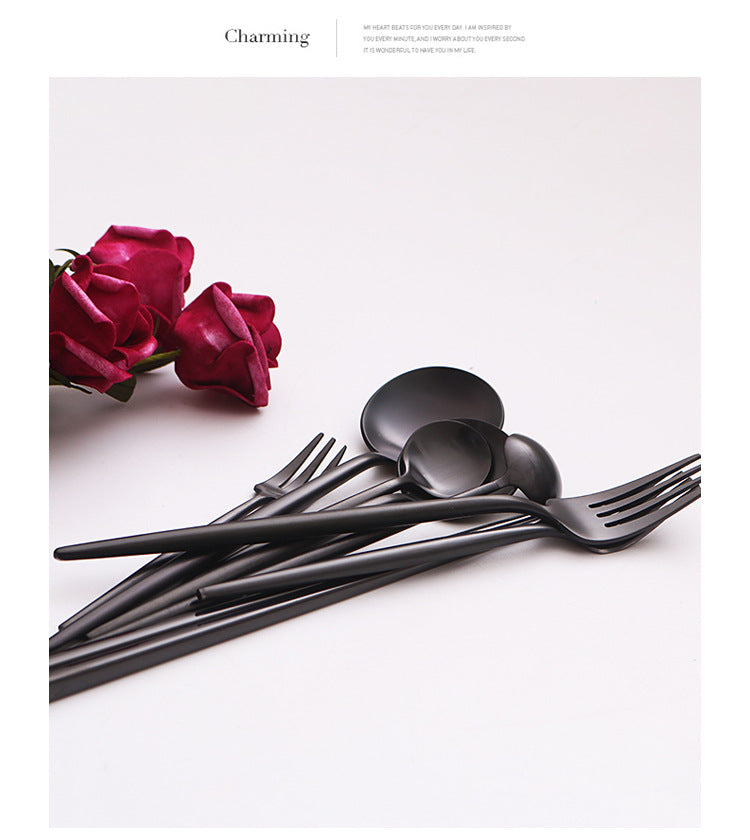 304Portuguese Full Series Western Cutlery Matte Retro Tableware Steak Knife Fork Spoon Dessert Knife Ice Spoon Set